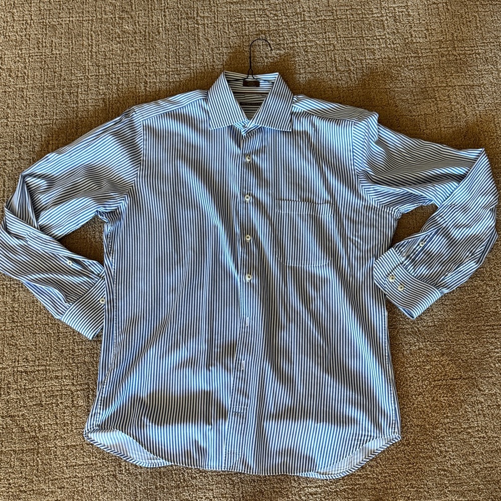 Peter Millar Navy and White Striped Dress Shirt